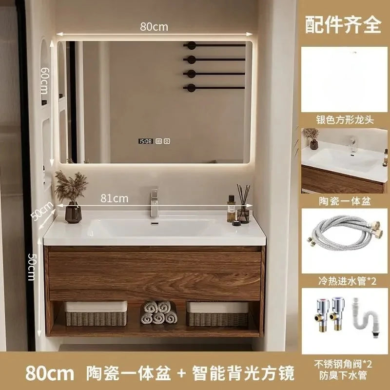 Wall Mounted Bathroom Vanity with Sink Combo Modern Wood Bathroom Vanity Set with Top Basin Storage Cabinet Wood Home Furniture