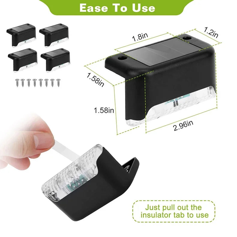 1/4PCS Solar LED Deck Lights Waterproof Outdoor Step Fence Lighting for Patio Yard Stairs Automatic Dusk-to-Dawn L-Shaped Design