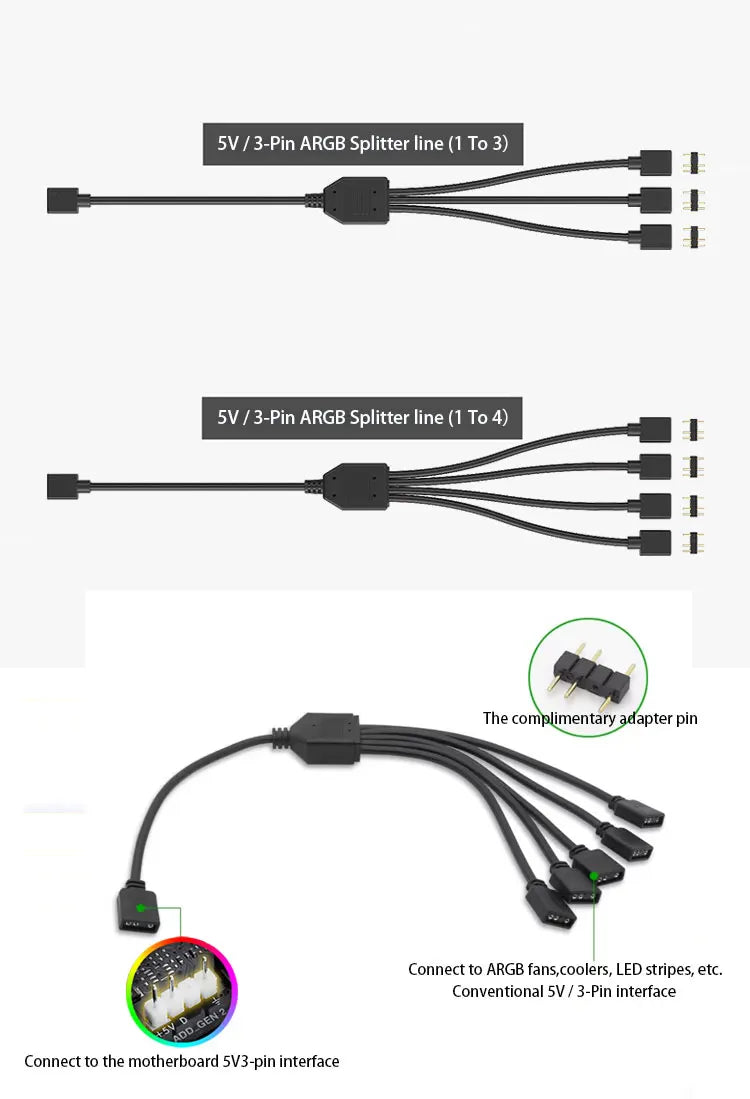 5V 3pin ARGB Controller To SATA Power Supply Mini RGB Controller For Computer Case ARGB Fans, Coolers, LED Stripes, Etc.