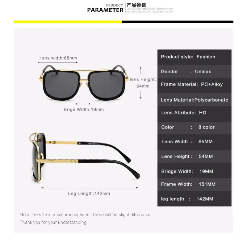 New Fashion Big Frame Sunglasses Men Square Metal Sun Glasses Women Retro Sun Glasses Vintage High Quality