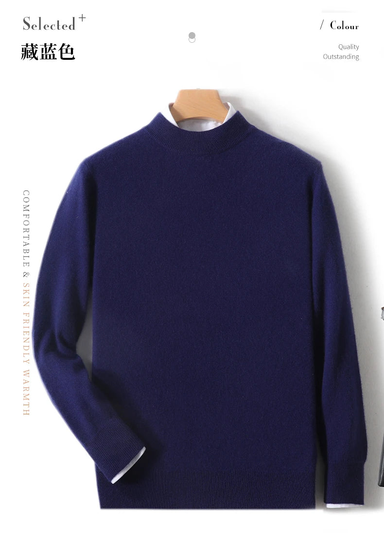 Autumn And Winter New 100% Pure Wool Men's Round Neck Thick Sweater Loose Knit Bottoming Shirt Cashmere Top