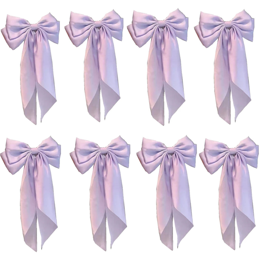 8 Ladies Satin Large White pink Red Blue Black Ribbon bow Oversized bow Long tail hair clip spring clip ponytail Hair accessorie