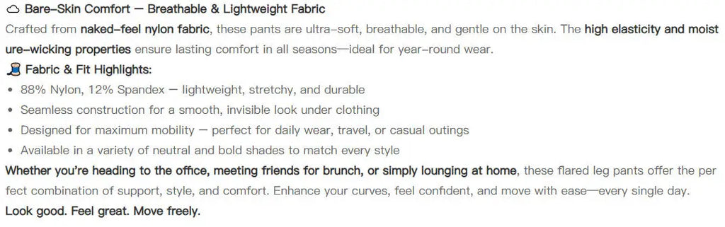 Women's High-Waisted Flared Pants, Elastic Waist, Cinching Hip-Lifting, Casual Yoga Pan for All-Season Exercise and Outdoor Wear