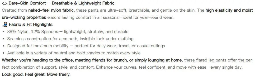 Women's High-Waisted Flared Pants Elastic Waist Cinching Hip-Lifting Casual Yoga Trousers for All Seasons Exercise Outdoor