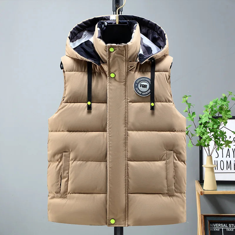 Black Men Cotton Padded Vest Fashion Detachable Hooded Sleeveless Jackets Winter Warm Men's Clothes Male Thick Coat Big Size 5XL