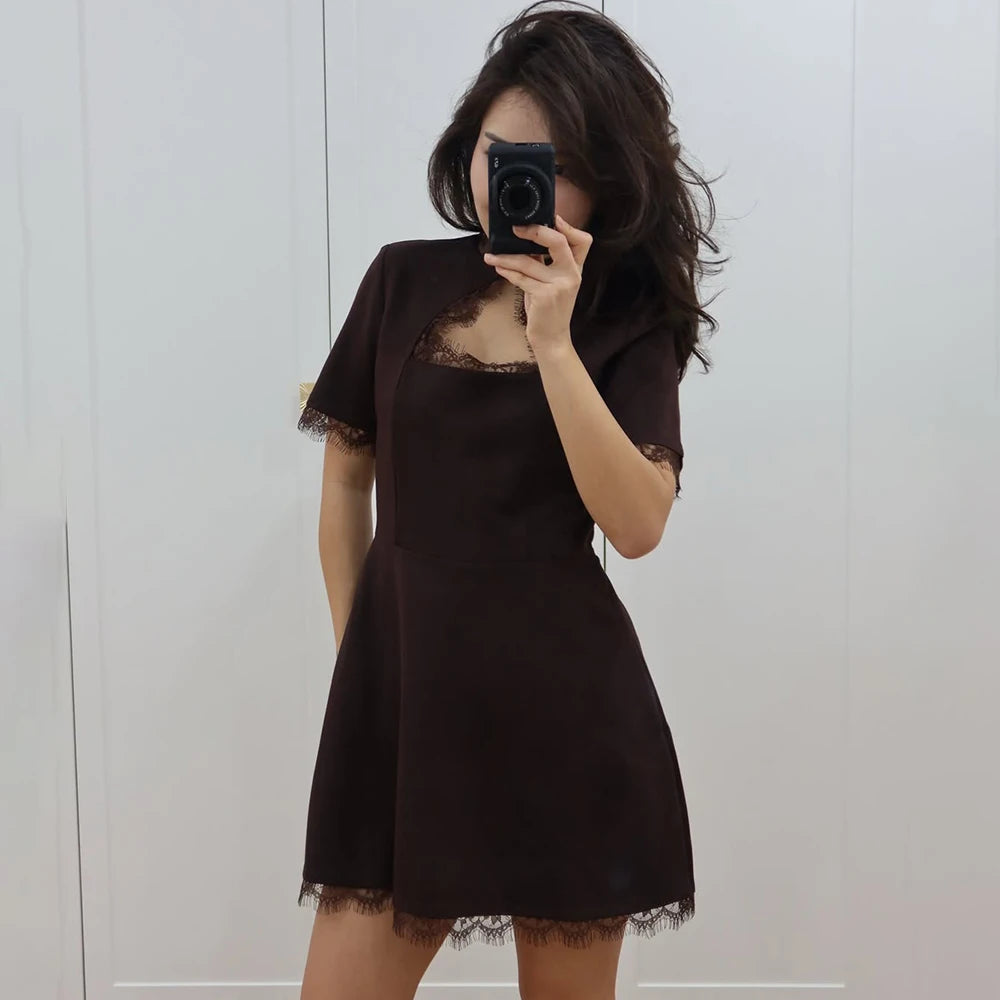 Talenza Luxury Black Evening Dress Fashion Lace Patchwork Slim High-Waisted Hollow Out Dress Elegant Summer Women's Party Dress