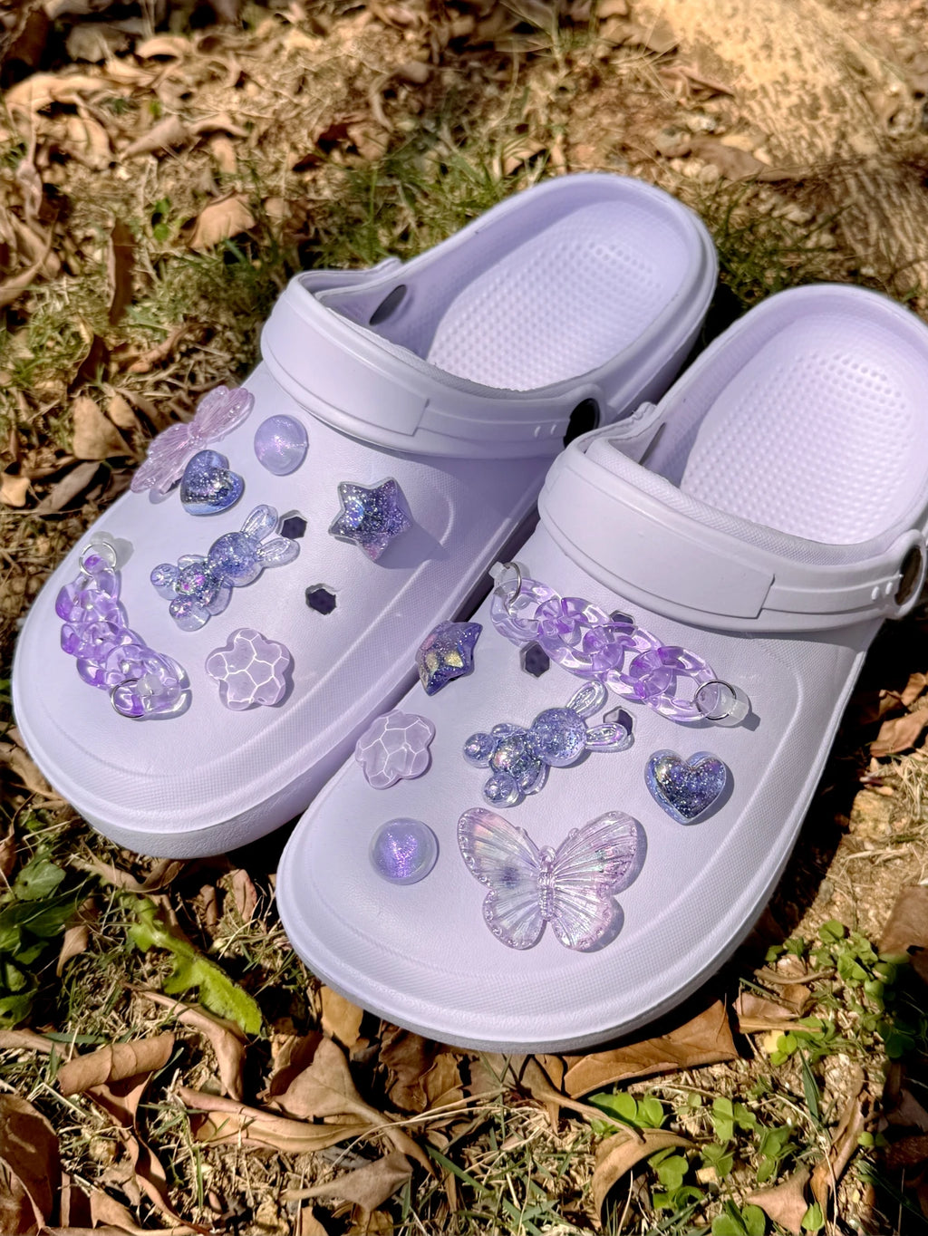 14 pieces (Purple Rabbit Love Star) Shoe Accessories - detachable DIY trim, crystal chain multi-function shoe clip accessories