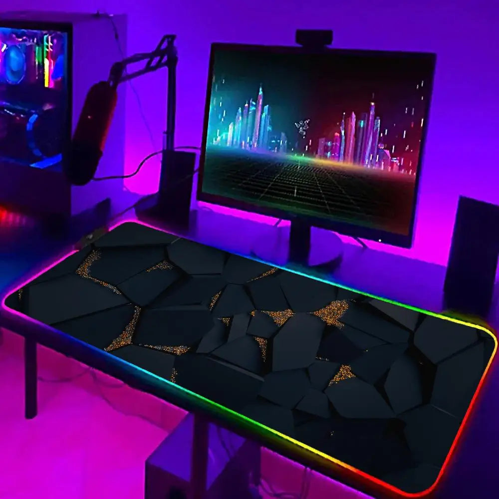 XXL RGB Gaming Mouse Pad 3D Geometric Desk Mat Game Accessories Large LED Light Rubber Anti-slip PC Computer Carpet with Backlit