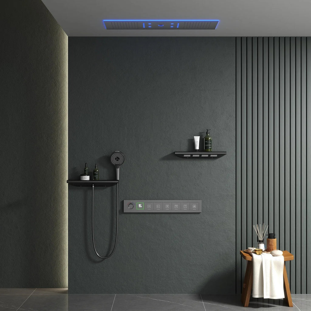 Rainfall LED Bluetooth Shower Set with Digital Display and Thermostatic Control All Brass Buttons
