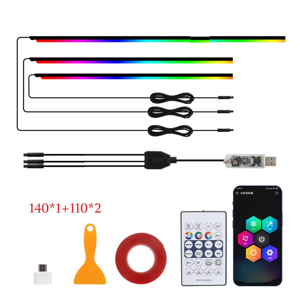 10 in 1 Car LED Acrylic Light Strip RGB Symphony Auto Interior Strip Lights Remote/APP Control Decorative Atmosphere Lamp