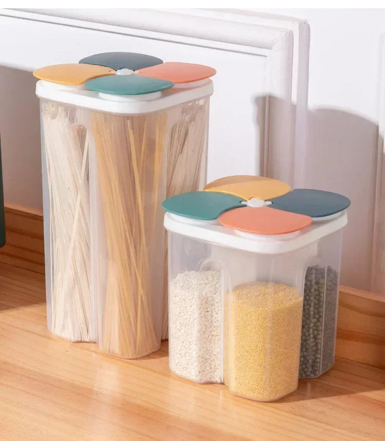 4 Grids Cereals Sealed Jar Kitchen Cereals Storage Box Plastic Food Container Moisture-proof Grain Tank Spaghetti Keep Fresh Box