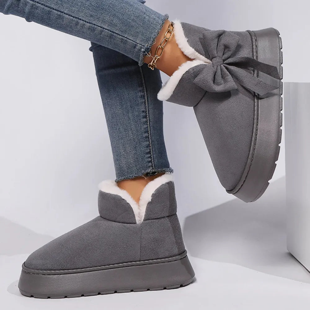 Bow-knot Women's Snow Boots Lining Keep Warm Slip-On Platform Boots Soft Comfortable Winter Shoes