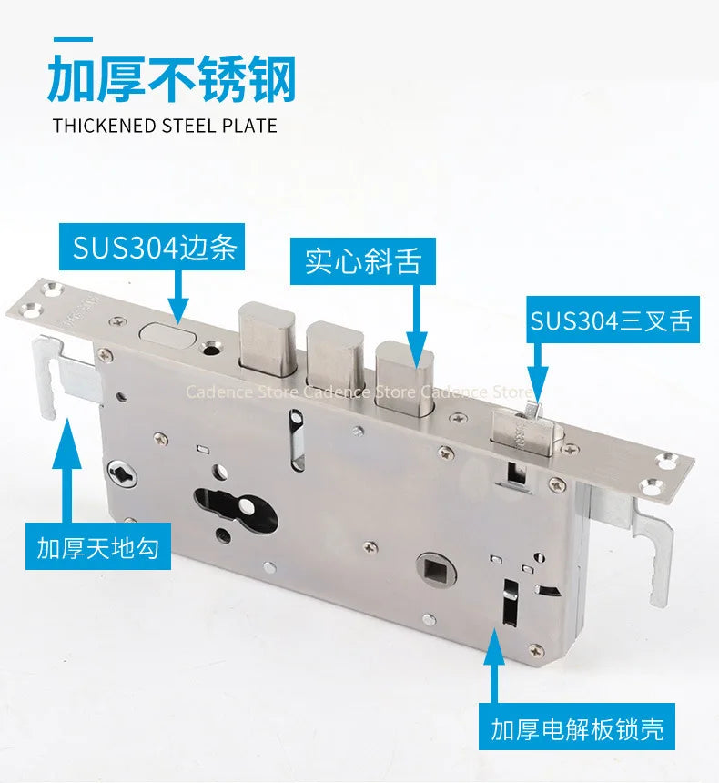 24x240 6068 Security Door Lock Body 304 Stainless Steel Internal Gear Structure Anti Stuck For Smart Fingerprint Lock