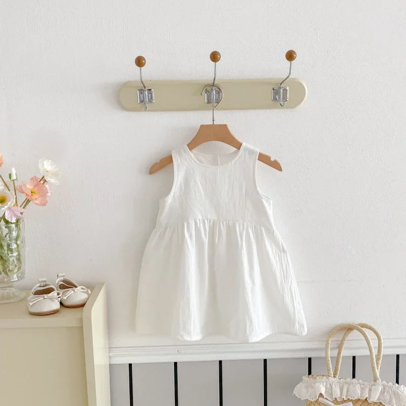 2025 Kids Clothes Summer Solid Dress Baby Girls Cotton Clothes Sleeveless Floral Dresses Children'S Vestidos Casual Clothing