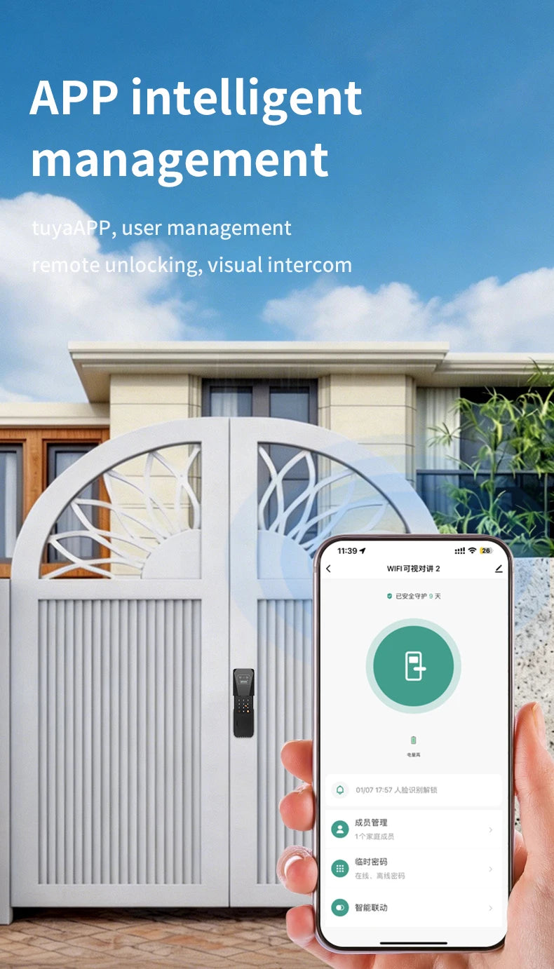 Waterproof Tuya Wifi Smart Lock with 3D Face Recognition Intercom 13 Languages Voice Prompt Display Fingerprint Passcode IC Card