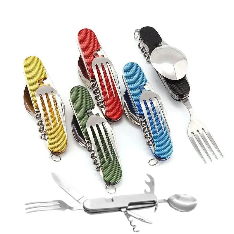 Foldable Camping Utensil Set - Multi-Functional Knife, Fork, Spoon Combo for Outdoor Activities and Sports Camping Picnic Travel