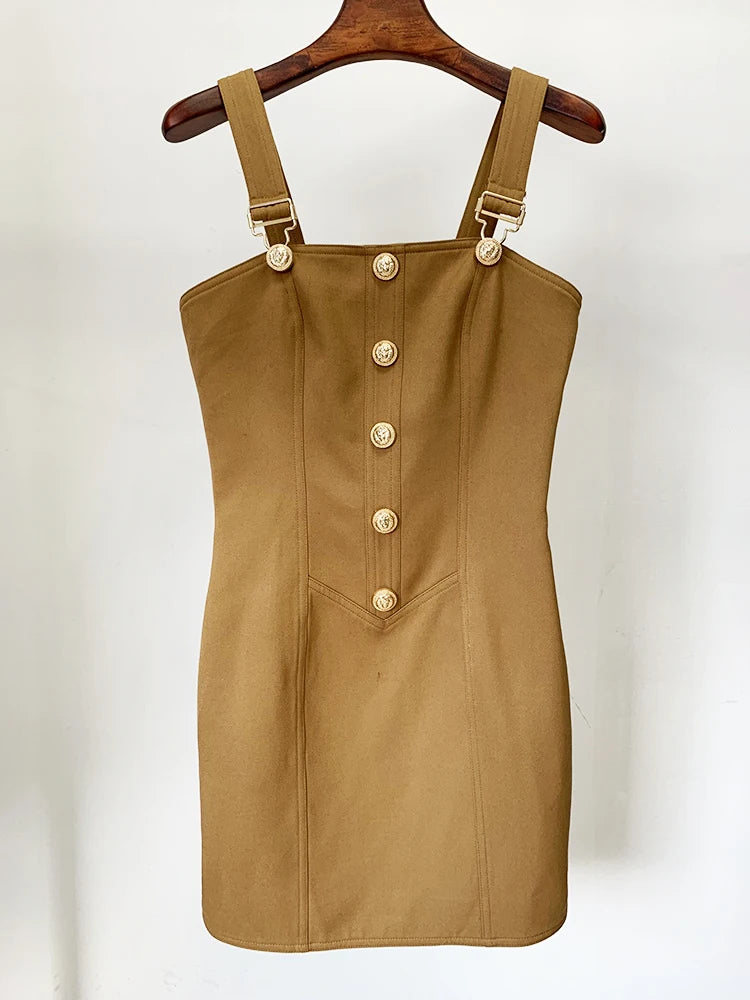 HIGH STREET Newest 2026 Summer Fashion Star Style Designer Women's Lion Buttons Pinafore Dress