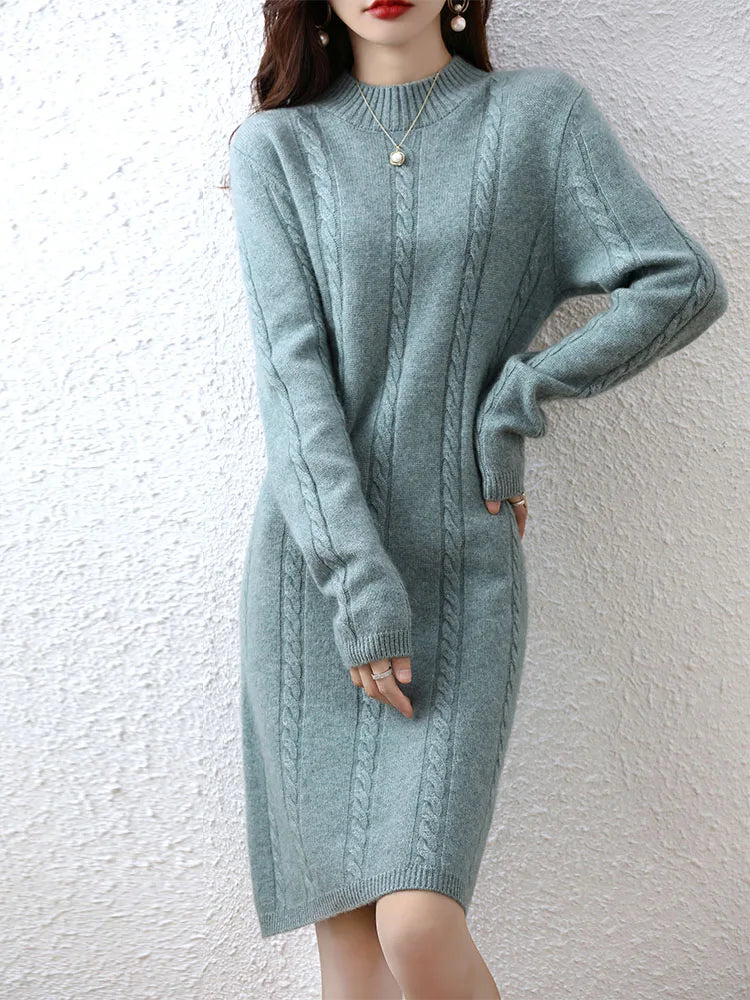 Cashmere Women's Sweater Knitted Dresses 100% Merino Wool Ladies Autumn Warm Elegant Dress Winter Female Pullovers Casual Skirts