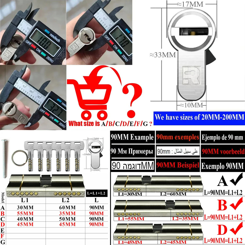 Customize the same key to open all cylinder doors European standard high quality Door lock 11-pin anti-theft lock cylinder