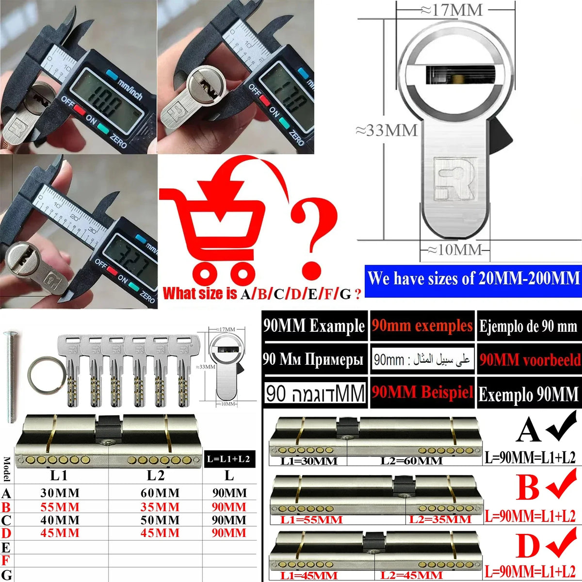 Customize the same key to open all cylinder doors European standard high quality Door lock 11-pin anti-theft lock cylinder