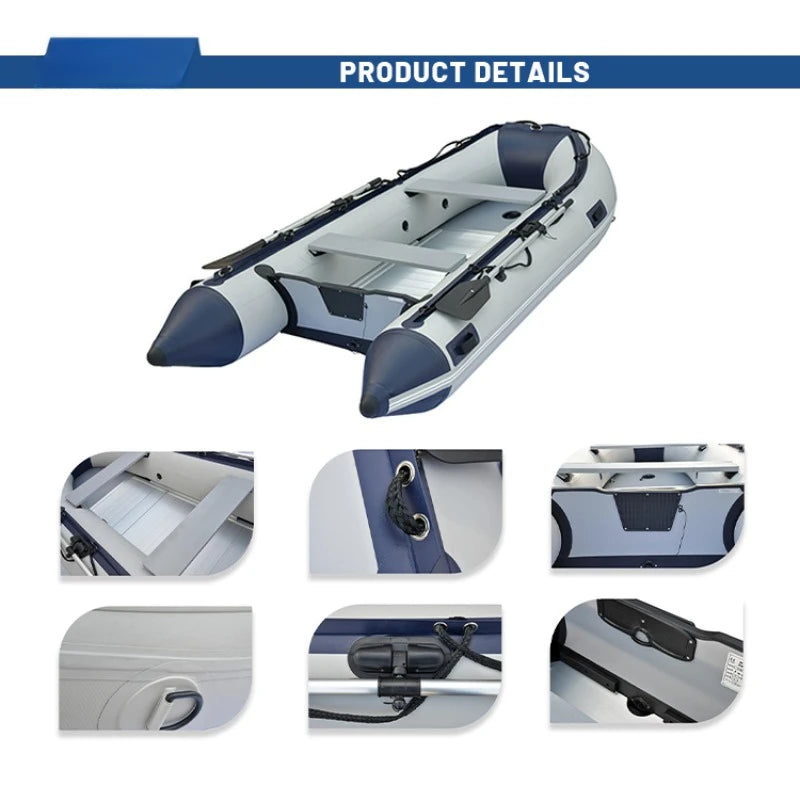 12'6" Inflatable Fishing Boat PVC 0.9mm with Aluminum Floor Rowing Boats 380cm for 6 Person Sport Yacht on Sea Max 30HP Power