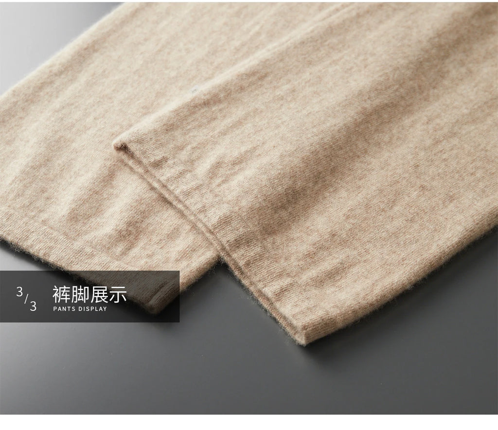 Men's 100% Merino Wool Two-piece Suit Knitting Hooded Collar Pullover and  Wide-leg Pant Autumn Winter Thickened Warm Sweater