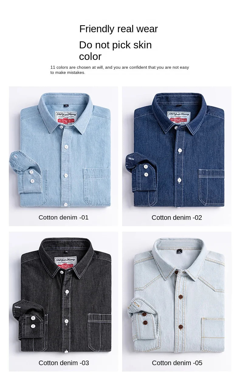 2025 Denim Pure Cotton  Long-Sleeve With Pocket Design Shirt Classic  Fashion Embroider Comfortable Clothes