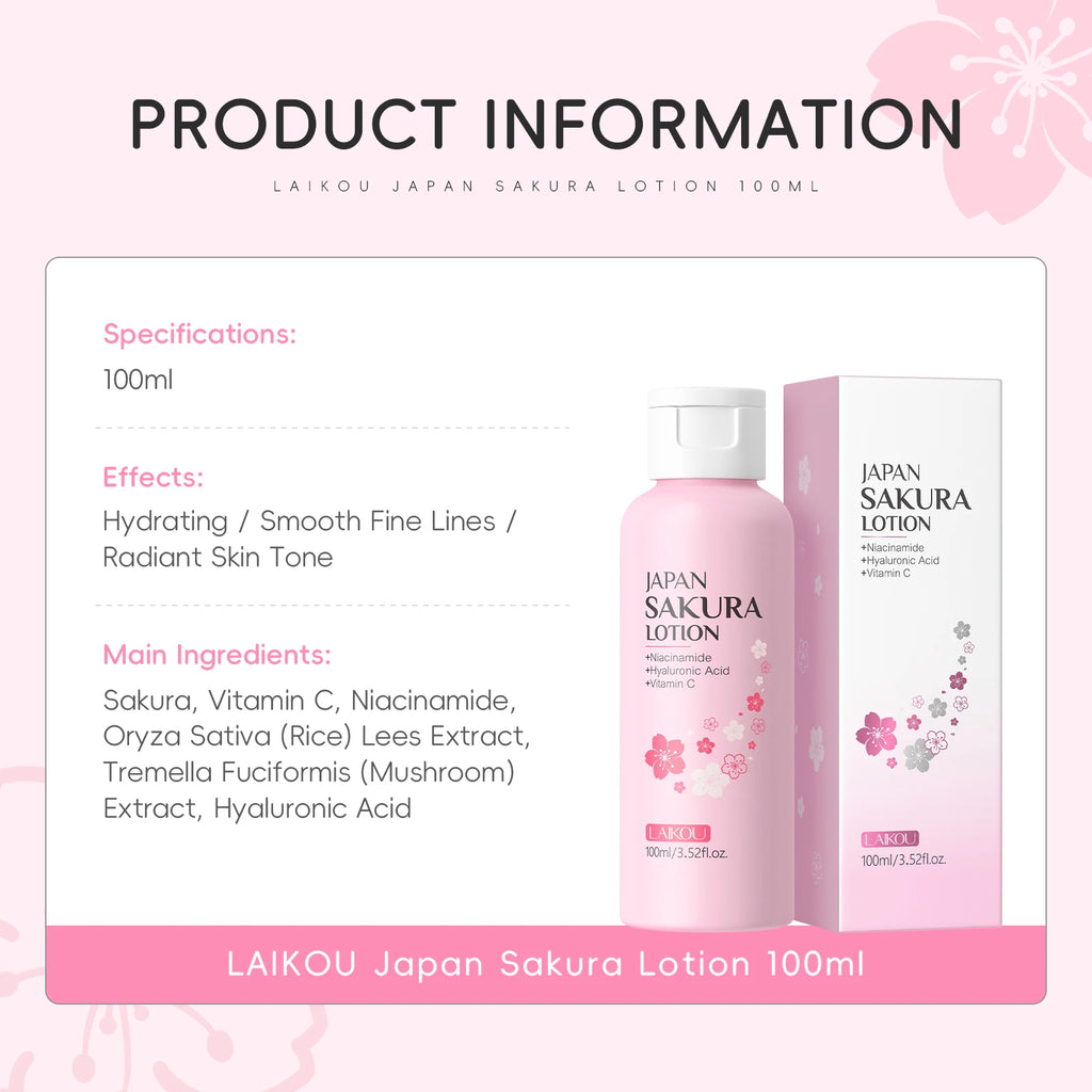 LAIKOU Japan Sakura Lotion 100ml Hydrating Smooth Fine Lines Radiant Skin Tone Daily Face Care