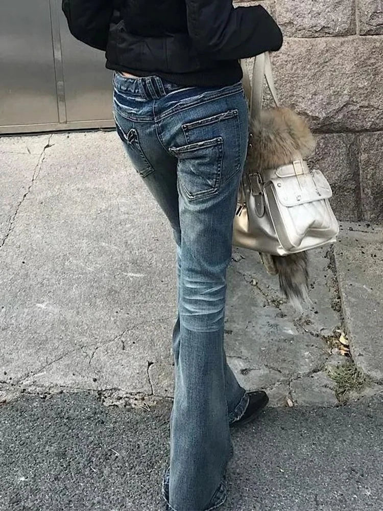 Y2k Aesthetic Women Zipper Denim Pant Spring High Waist Vintage Hollow Out Hole Harajuku Pants Streetwear Grunge Flared Trousers