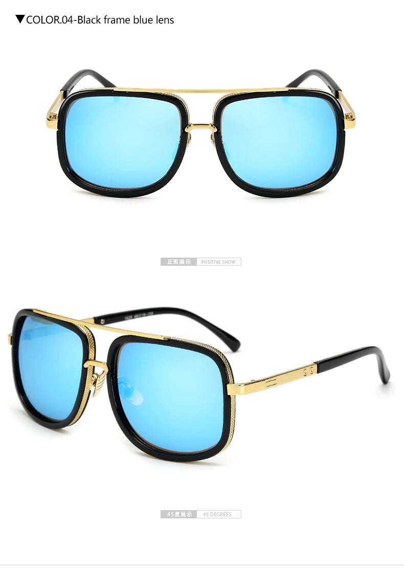 New Fashion Big Frame Sunglasses Men Square Metal Sun Glasses Women Retro Sun Glasses Vintage High Quality