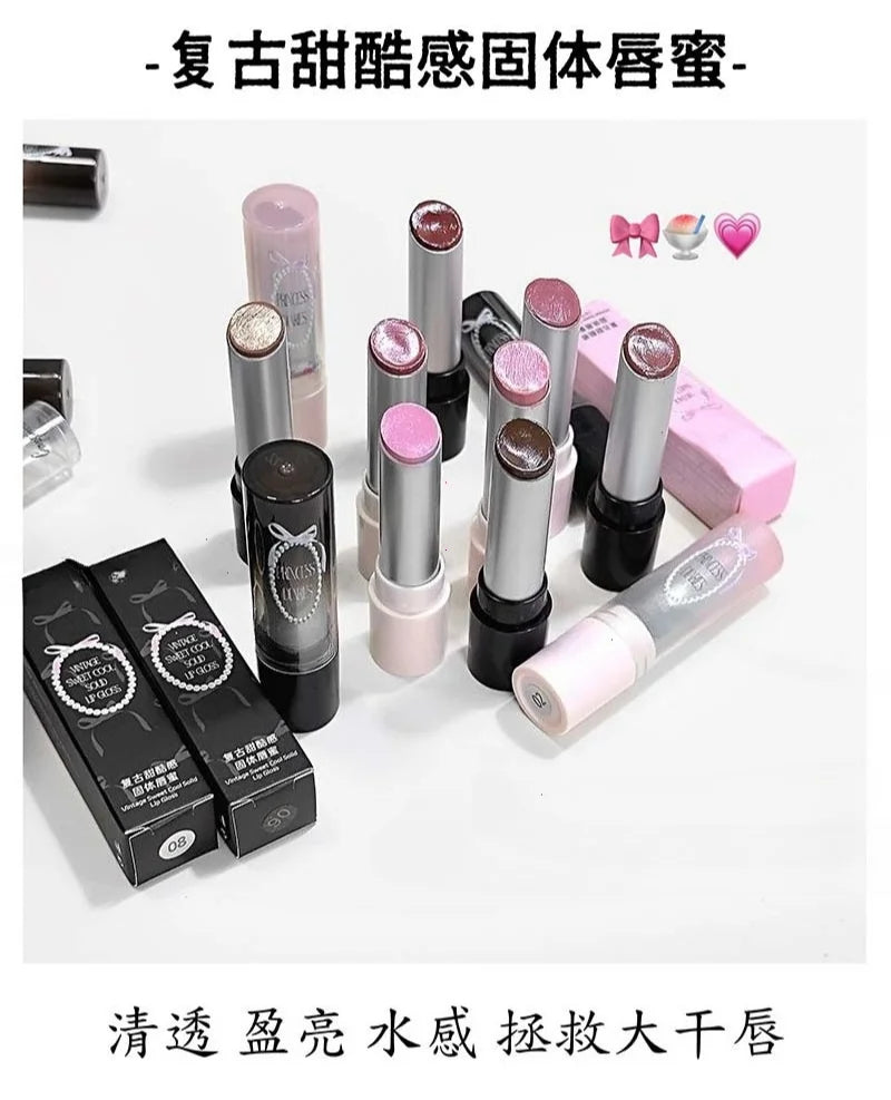 Pink Crystal Mirror Glass Solid Lip Gloss Round Tube Water Light Lipstick Clear Jelly Lip Glaze Nude Brown Moisturizing Lip Tint