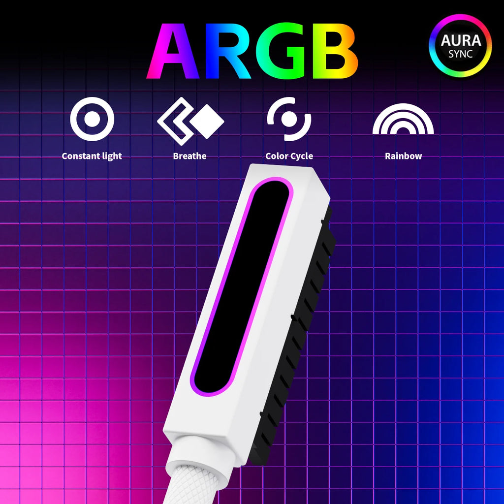 AIJS ATX 24PIN Left Side Extension Cable, ARGB 5V 3Pin, 18AWG One-Line Male-to-Female Connector