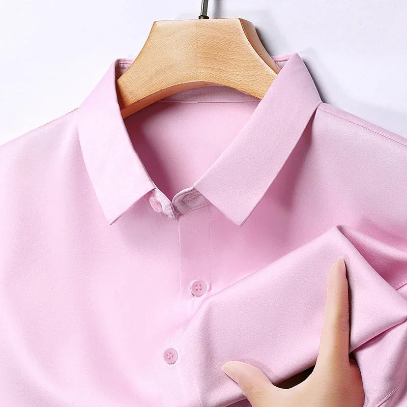 Men's Business Casual Long Sleeve Shirt Solid Color Wrinkle Resistant Comfortable All-Season Versatile Solid Color Top