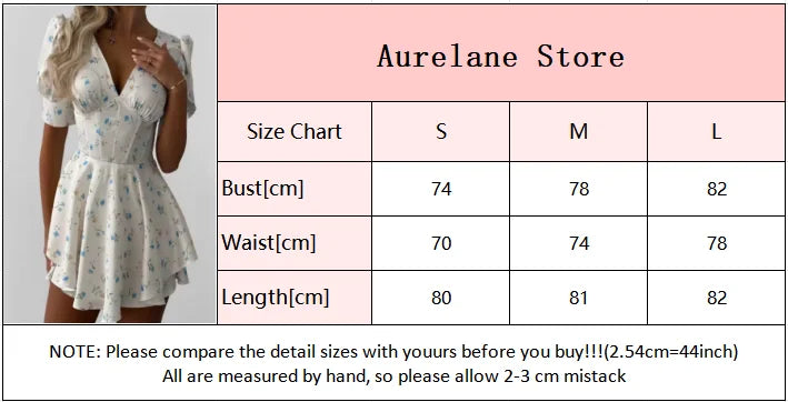 Satin Printed Mini Dress Women Elegant V Neck Puff Short Sleeve Waist-cinching A-line Dresses 2026 Summer Lady Party Robes