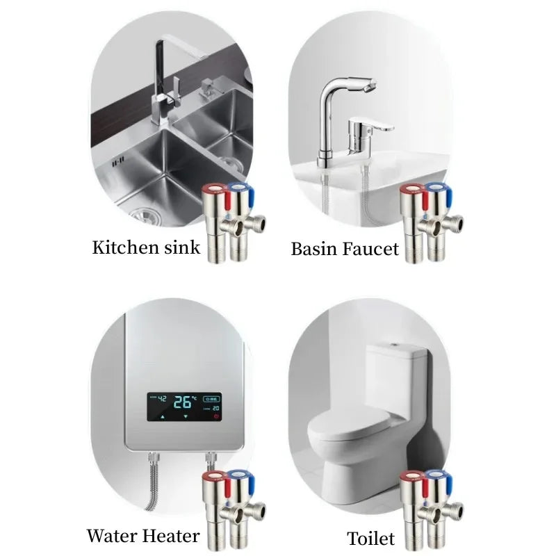 G1/2 Stainless Steel Hot Cold Inlet Valve Toilet Filling Angle Valves Sink Basin Water Heater Faucet for Bathroom Accessories