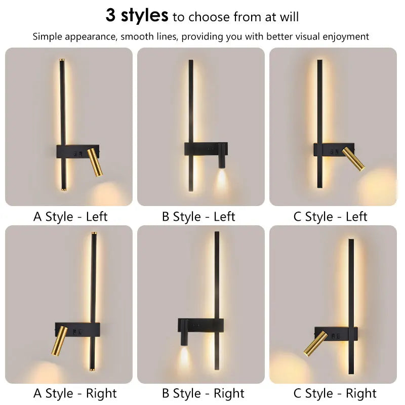 Modern LED Wall Lamps with Switch for Bedroom Indoor LED Wall Lights with 350° Rotatable Spotlight for Kitchen Dinning Room Home