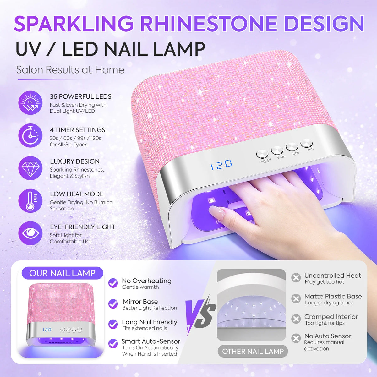 UV LED Nail Lamp 36LEDS Gel Polish Drying Lamp With Automatic Sensing 4 Timer Removable Magnetic Base Plate Manicure Salon Tools