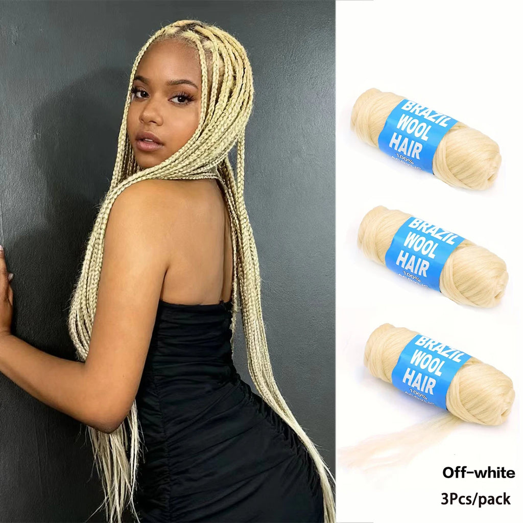 3 Pcs Brazilian Wool Acrylic Yarn for Braiding Synthetic Hair Extensions Crochet Box Senegalese Twist Jumbo Faux Locs for Women
