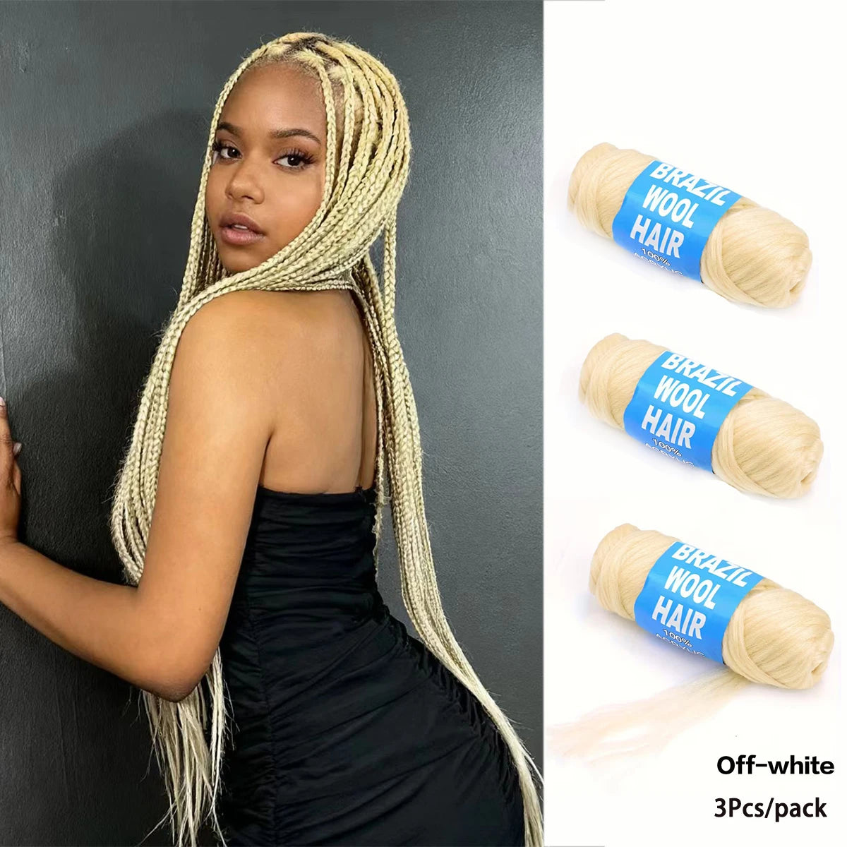 3 Pcs Brazilian Wool Acrylic Yarn for Braiding Synthetic Hair Extensions Crochet Box Senegalese Twist Jumbo Faux Locs for Women