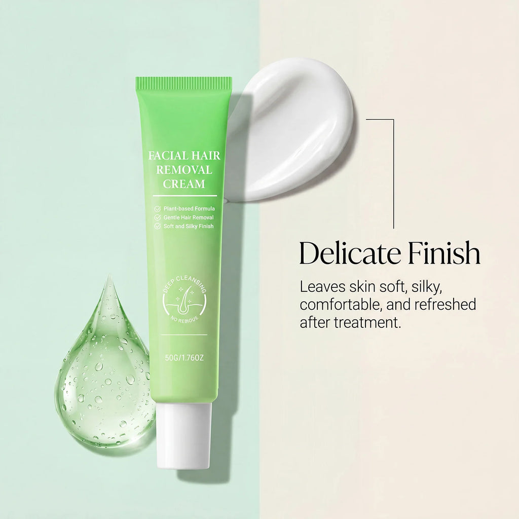 Painless Facial Hair Removal Cream Kit For Women Sensitive Skin 2‑in‑1 With Soothing Cream Home Use Upper Lip Chin Hair Remover