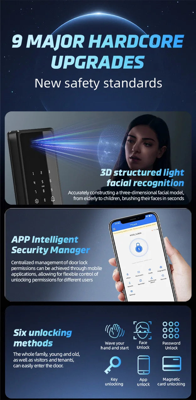 2026 Tuya Wifi Palm Face Recognition Smart Lock Video Monitoring Intercom Smart Door Lock Compatible with Israeli Mortise