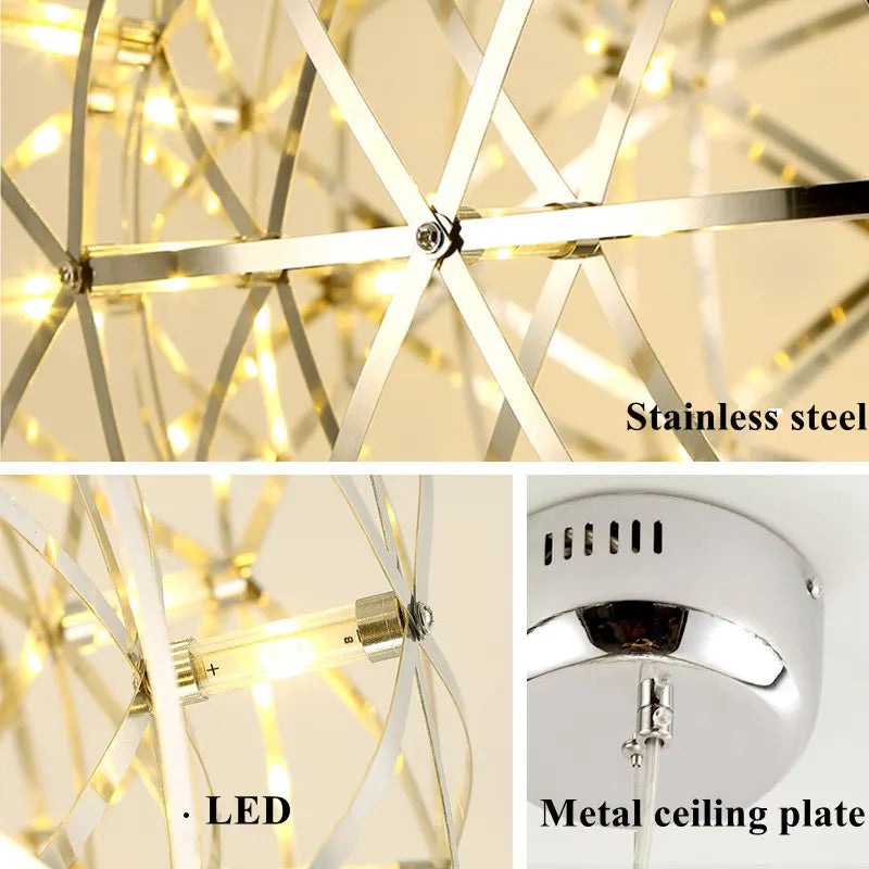 Modern Stainless Steel Spark Ball LED Pendant Light Dimmable Firework Dandelion Chandelier Loft Bar Bedroom Living Room Decor