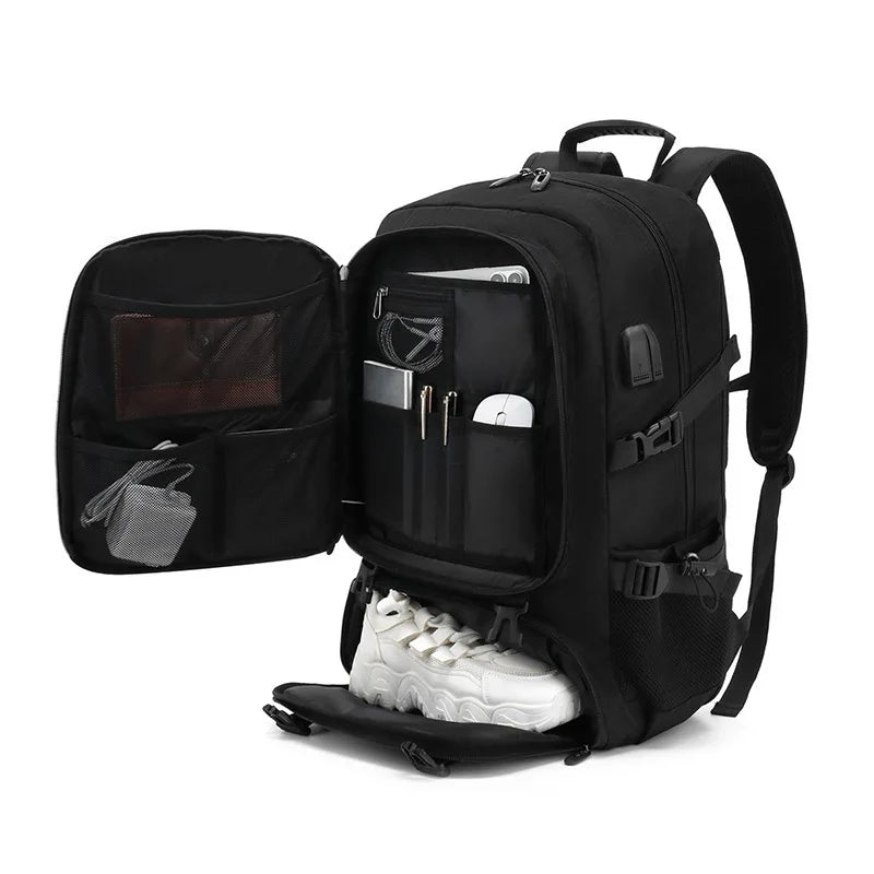 50L 80L Men's Large Travel Backpack, Separate Shoe Compartment Waterproof Business Backpack Outdoor Sports Black Storage Bag