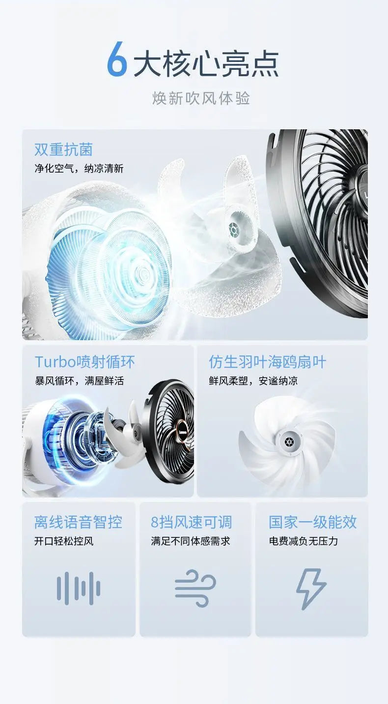 Intelligent voice air circulation fan, electric fan, silent household vertical floor fan, remote control for high wind power