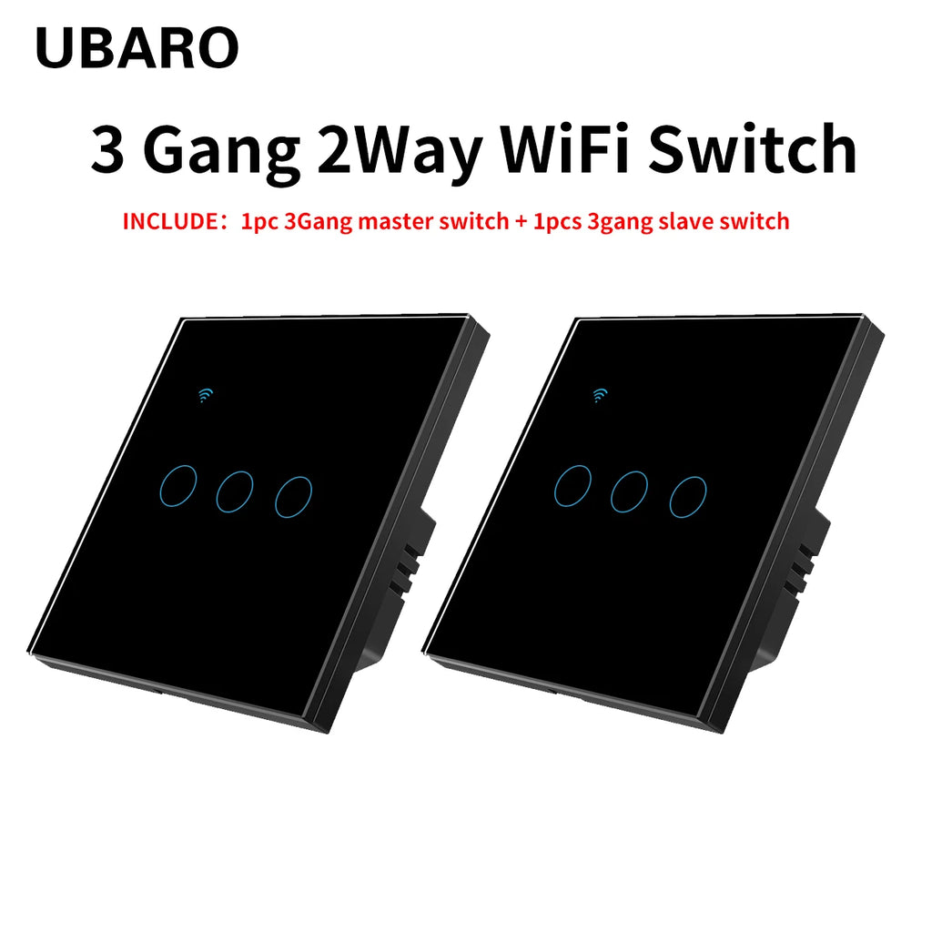 UBARO EU Standard 2 Way Wifi Smart Wall Switch Multi Control Voice Timer Sharing Function Works With Tuya App Home Improvemet
