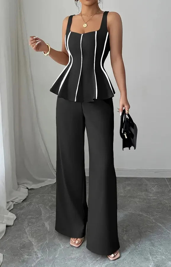 2026 Solid Color Elegant Two-piece Set Sexy Tube Top And Wide-leg Pants Outfit Vestidos Y2k Office Wedding Guest Business Casual