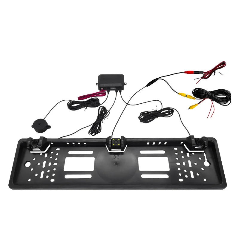 Car Camera 3in1  Parking Sensor European License Plate Frame Backup 4 LED Waterproof  Rear View Reversing Radar System