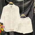 2024 Summer Cotton Linen Casual Home 2 Piece Set For Women Fashion White Long Sleeve Shirt And Shorts Two Piece Sets Tracksuit