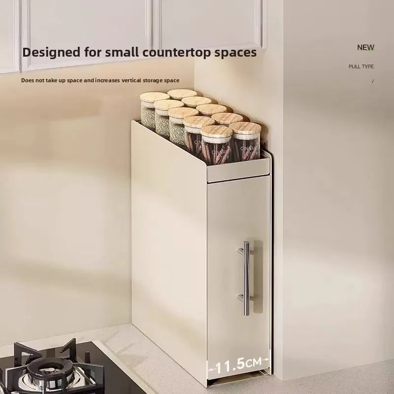 Kitchen Pull-out Spice Rack Countertop Multifunctional Seasoning Storage Rack Dustproof Ultra-Narrow Box Cabinet