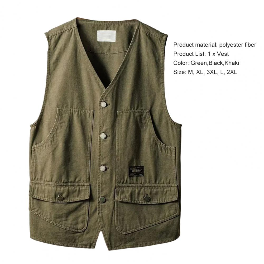 Summer Retro Loose and Thin Japanese Multi Pocket Workwear Sleeveless Vest Men